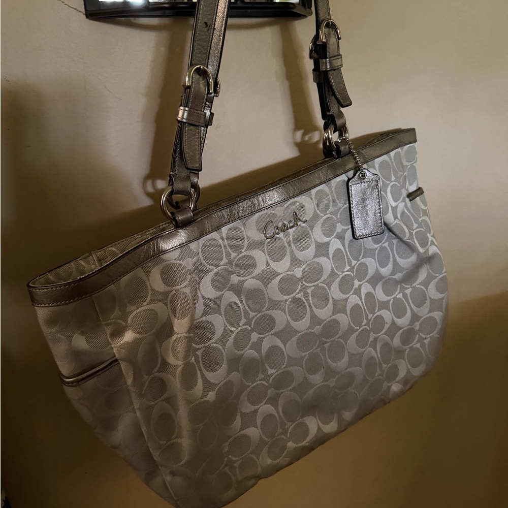 Coach Metallic Gray Signature Shoulder Bag